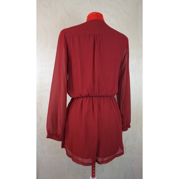 Express Long Sleeve Zip-Front Romper in Red - Picture 3 of 6